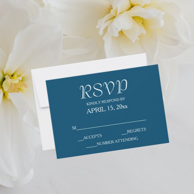 Teal Blue Simple Style Wedding RSVP Card (In Situ Wedding)
