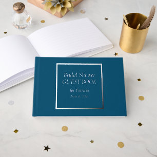 Teal Blue Simple Stylised Lettering Bridal Shower Guest Book