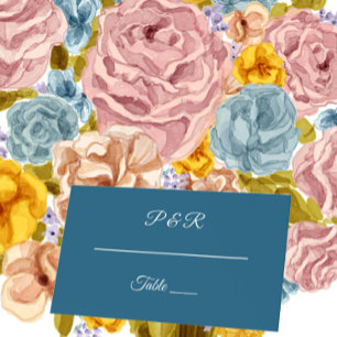 Teal Blue Simple Stylised Script Wedding Place Card