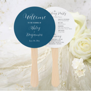 Teal Blue Simple Wedding Ceremony Program Hand Fan