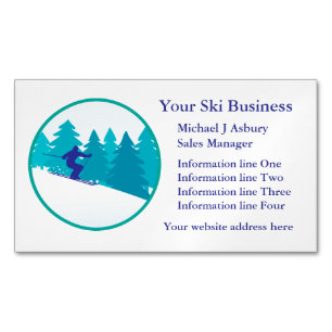 Teal Blue Snow Ski Logo Magnetic Business Card