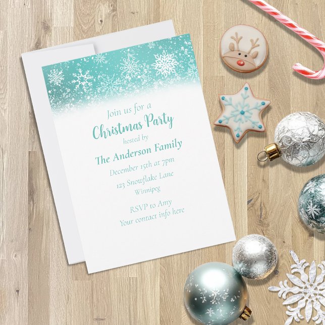 Teal Blue Snowflake Pattern Winter Christmas Party Invitation (Creator Uploaded)