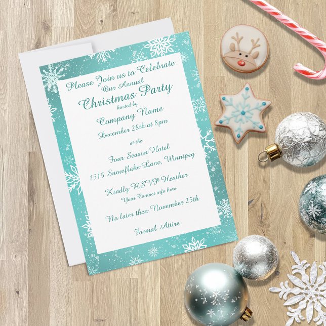 Teal Blue Snowflake Pattern Winter Christmas Party Invitation (Creator Uploaded)