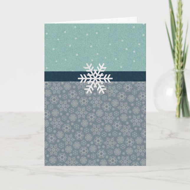 Teal Blue Snowflake Personalised Christmas Vintage Holiday Card (Front)
