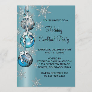 Teal Blue Snowflakes Ornaments Christmas Party Invitation