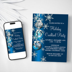 Teal Blue Snowflakes Ornaments Christmas Party Invitation