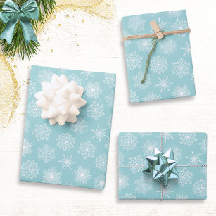 Teal Blue Snowflakes Pattern Christmas Wrapping Paper Sheet
