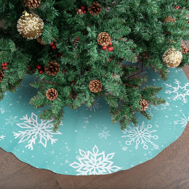 Teal Blue Snowflakes Pattern Soft Winter Frost Brushed Polyester Tree Skirt (Creator Uploaded)