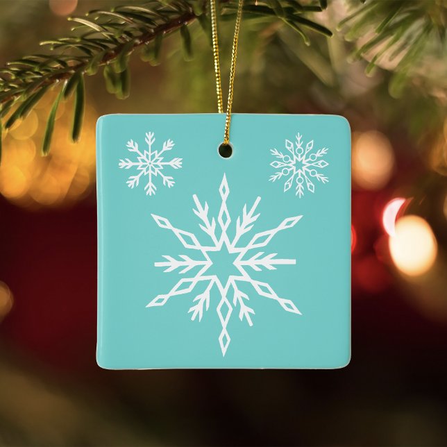 Teal Blue Snowflakes Pattern Soft Winter Frost Ceramic Ornament (Creator Uploaded)