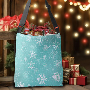 Teal Blue Snowflakes Pattern Soft Winter Frost Crossbody Bag
