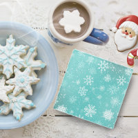 Teal Blue Snowflakes Pattern Soft Winter Frost