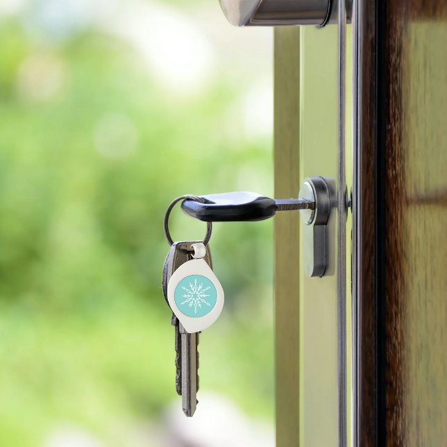 Teal Blue Snowflakes Pattern Soft Winter Frost Key Ring (Creator Uploaded)