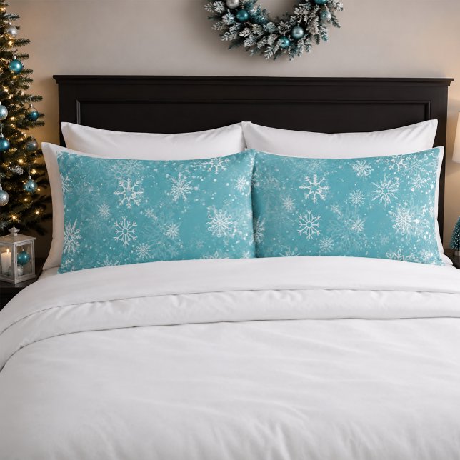 Teal Blue Snowflakes Pattern Soft Winter Frost Pillowcase (Creator Uploaded)