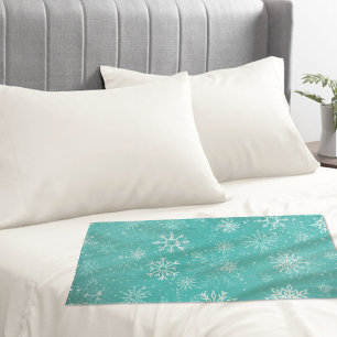 Teal Blue Snowflakes Pattern Soft Winter Frost Pillowcase