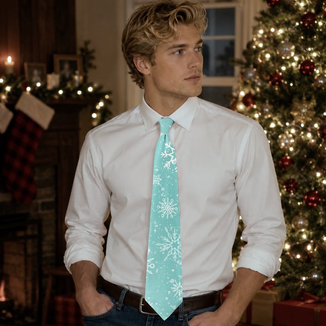 Teal Blue Snowflakes Pattern Soft Winter Frost Tie (Creator Uploaded)