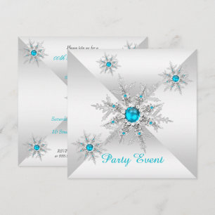 Teal Blue Snowflakes Winter Wonderland Party Invitation