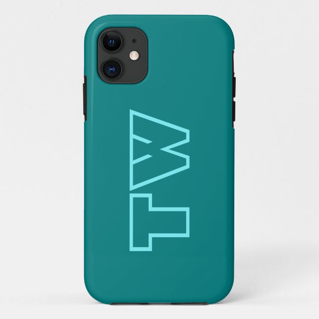 Teal Blue Solid Colour | Minimalist Monogram Case-Mate iPhone Case (Back)