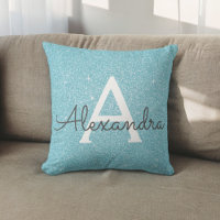 Teal Blue Sparkle Glitter Monogram Name & Initial