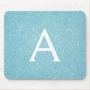 Teal Blue Sparkle Glitter Monogram Name Mousepad