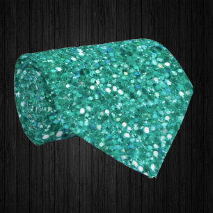 Teal Blue Sparkles Faux Glitter Fancy Luxury  Tie
