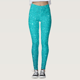 Teal Blue Sparkling Glitter Glam Leggings