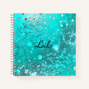 Teal Blue Sparkly Glitter Name Notebook