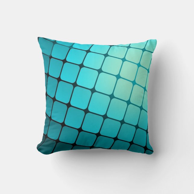 Teal Blue Square Tiles Pattern Cushion (Front)