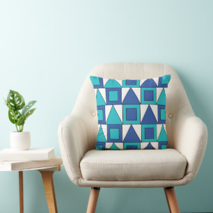 Teal Blue Square Triangle Geometric  Cushion