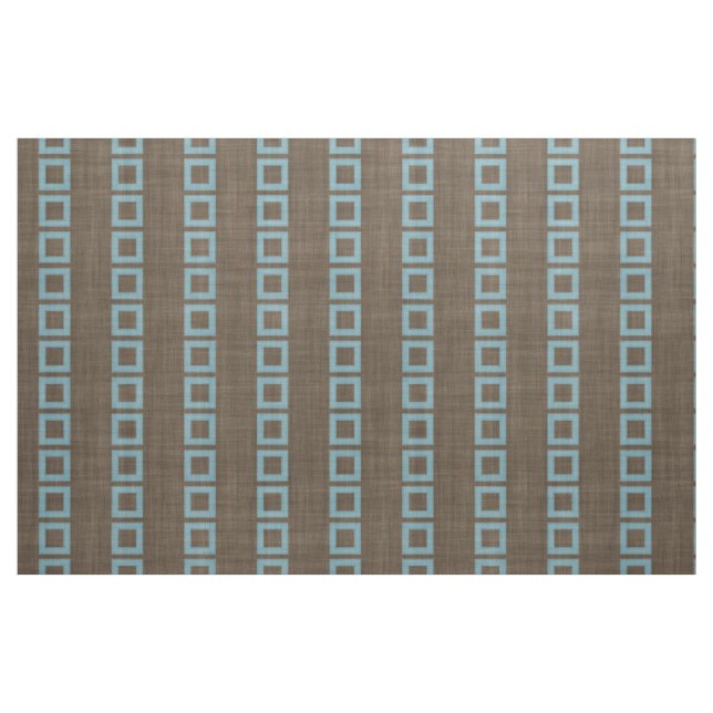 Teal Blue Squares Pattern On Dark Coffee Brown Fabric (Fat Quarter)