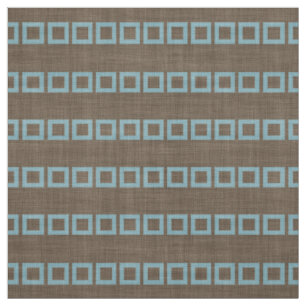 Teal Blue Squares Pattern On Dark Coffee Brown Fabric