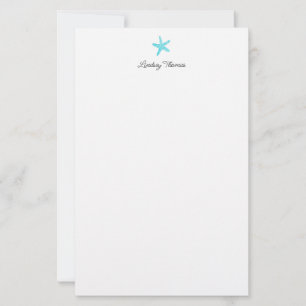 Teal Blue Starfish Personalised Stationery Paper