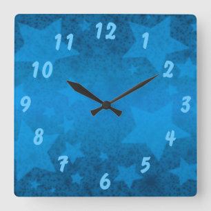 Teal Blue Stars In The Sky Square Wall Clock