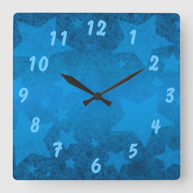 Teal Blue Stars In The Sky Square Wall Clock (Front)