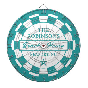 Teal Blue Stripes Family Beach House Dart Board
