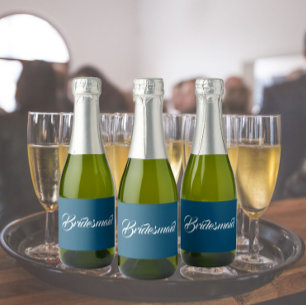 Teal Blue Stylised Script Wedding Bridesmaid Sparkling Wine Label