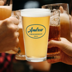 Teal Blue Stylised Wedding Groomsman Name Glass