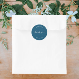 Teal Blue Stylised Wedding Thank You Classic Round Sticker