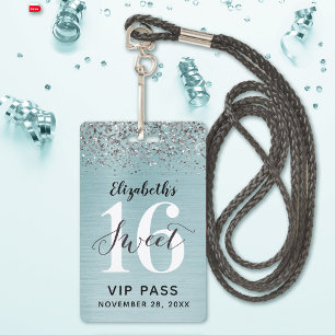 Teal Blue Sweet 16 Birthday VIP ID Badge