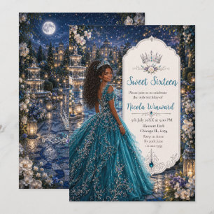 Teal Blue Sweet 16 Princess Ball Invitation