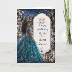 Teal Blue Sweet 16 Princess Garden Card