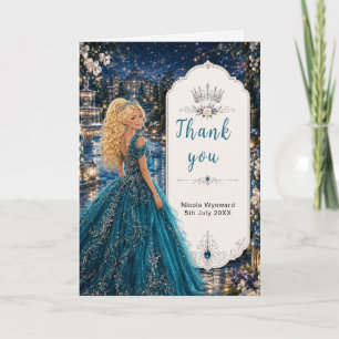 Teal Blue Sweet 16 Princess Garden Thank You Card