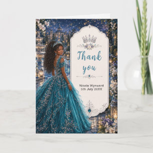 Teal Blue Sweet 16 Princess Garden Thank You Card