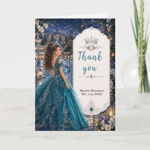 Teal Blue Sweet 16 Princess Garden Thank You Card