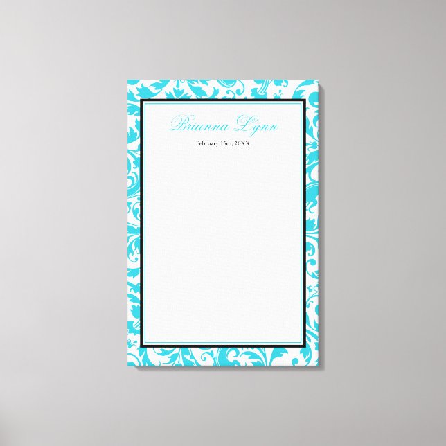 Teal Blue Swirl Damask Bat Mitzvah Sign In Board (Front)