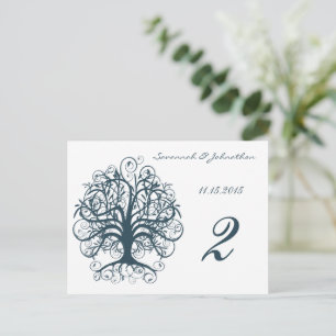 Teal Blue Swirl Tree Table Number Cards