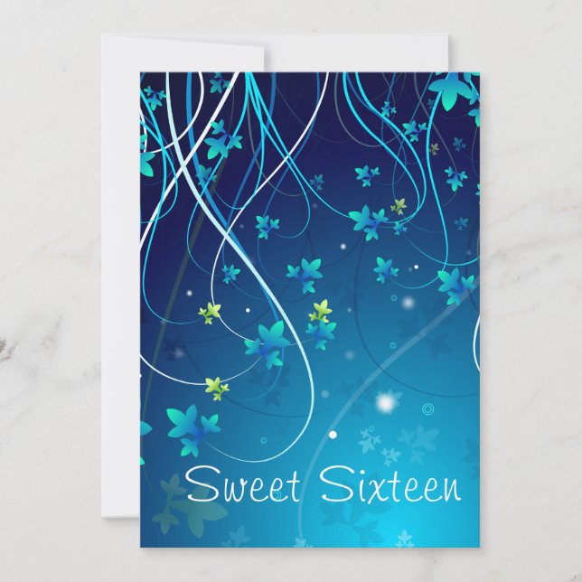 Teal Blue Swirls Sweet Sixteen Party Invitation (Front)