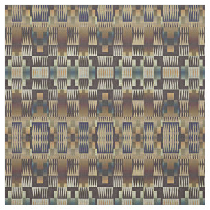 Teal Blue Tan Taupe Brown Native Tribal Mosaic Art Fabric