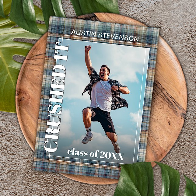 Teal Blue Tartan Plaid Graduation Announcement (Creator Uploaded)