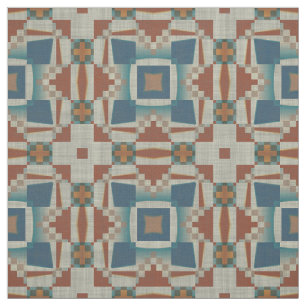 Teal Blue Taupe Burnt Orange Brown Ethnic Look Fabric