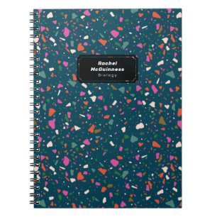 Teal Blue Terrazzo Notebook with Name and Subject